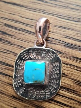Pendant Turquoise Square Natural Stone On Copper